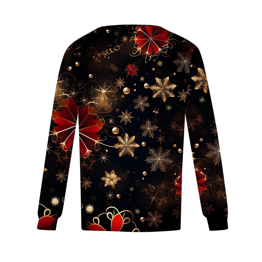 Long Sleeve Shirts For Women Tops Dressy Christmas Print Casual Blouses Pleated Scooped Neck Tunic Tops