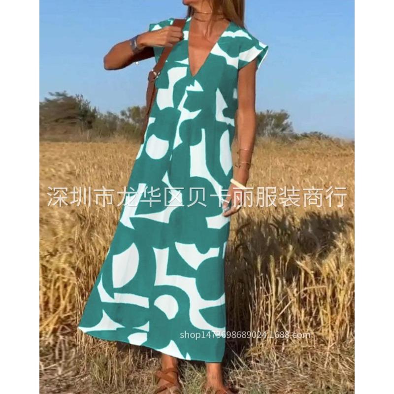 Women's Fashion Summer Spring  Short Sleeve V-Neck Casual Dresses