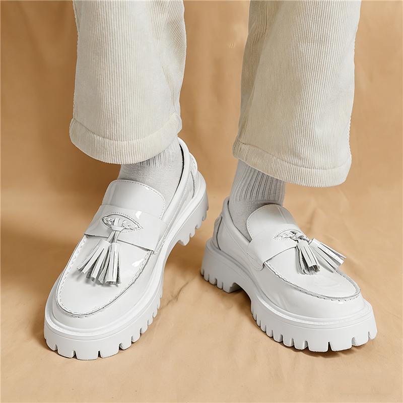 Luxury Fashion New Black White Tassels Leather Casual Elevator Shoes For Men Designer Loafter Formal Wedding Dress Homecoming