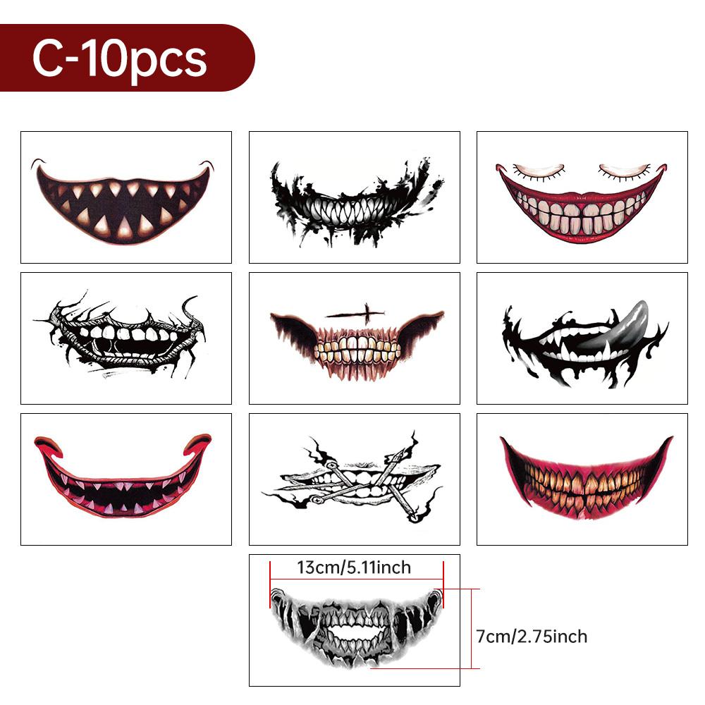 Halloween Temporary Tattoo Stickers Waterproof Horror Lips DIY Stickers Big Mouth Fake Tattoos Scar Special Facial Funny Makeup