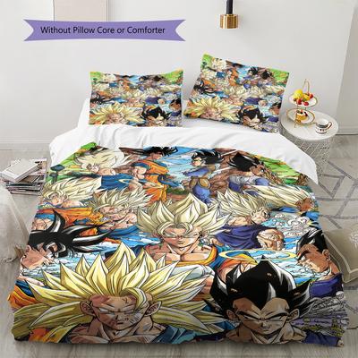 DRAGON BALL Muster Bettwäsche, Steppbett Set Bettbezug Kissenbezug Zuhause Geburtstagsgeschenk (1 Bettbezug + 2 Kissenbezüge, ohne Füllung)