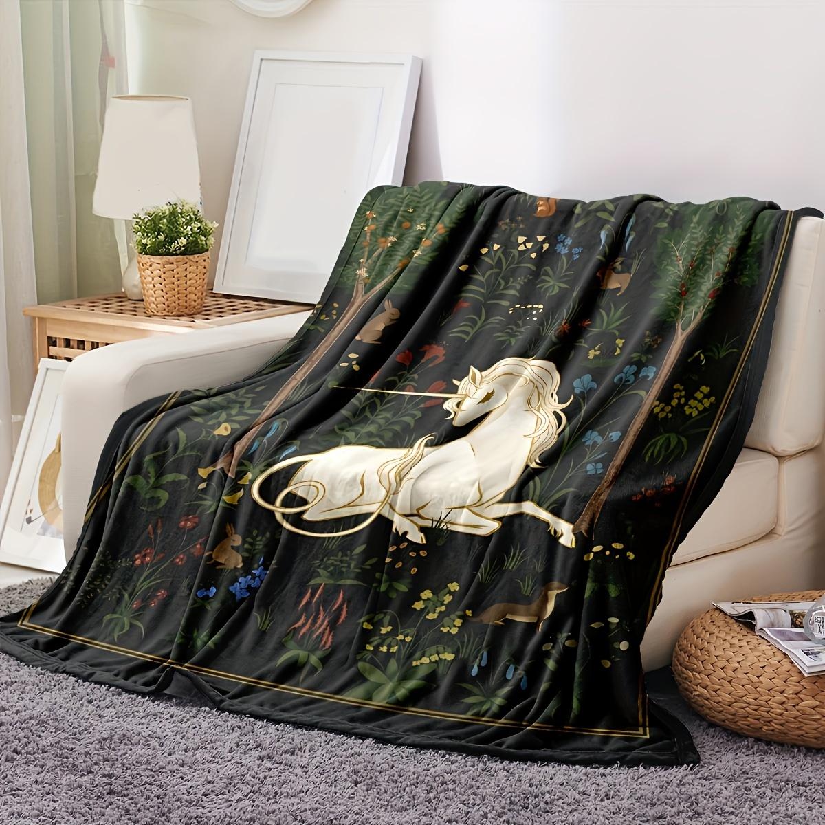 1pc Cartoon Jungle Unicorn Pattern Printed Flannel Blanket, Soft Casual Warm Blanket, Multifunctional Office Blanket, Outdoor Ca 70x100cm