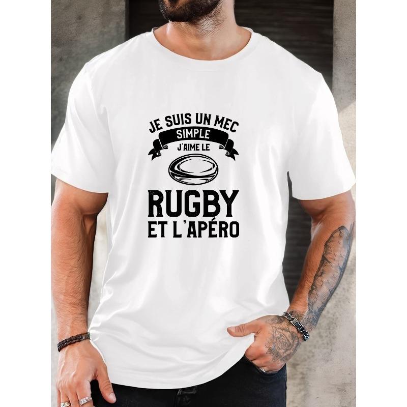 

Мужская летняя повседневная футболка с коротким рукавом и круглым вырезом, европейский размер, с узором в виде регбийного мяча S белый