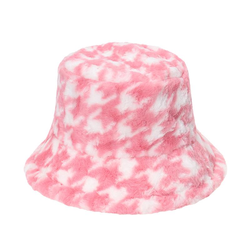 2025 Japan and South Korea autumn and winter bucket hat plush Internet celebrities travel warm thousand bird grid rabbit fur basin hat wholesale