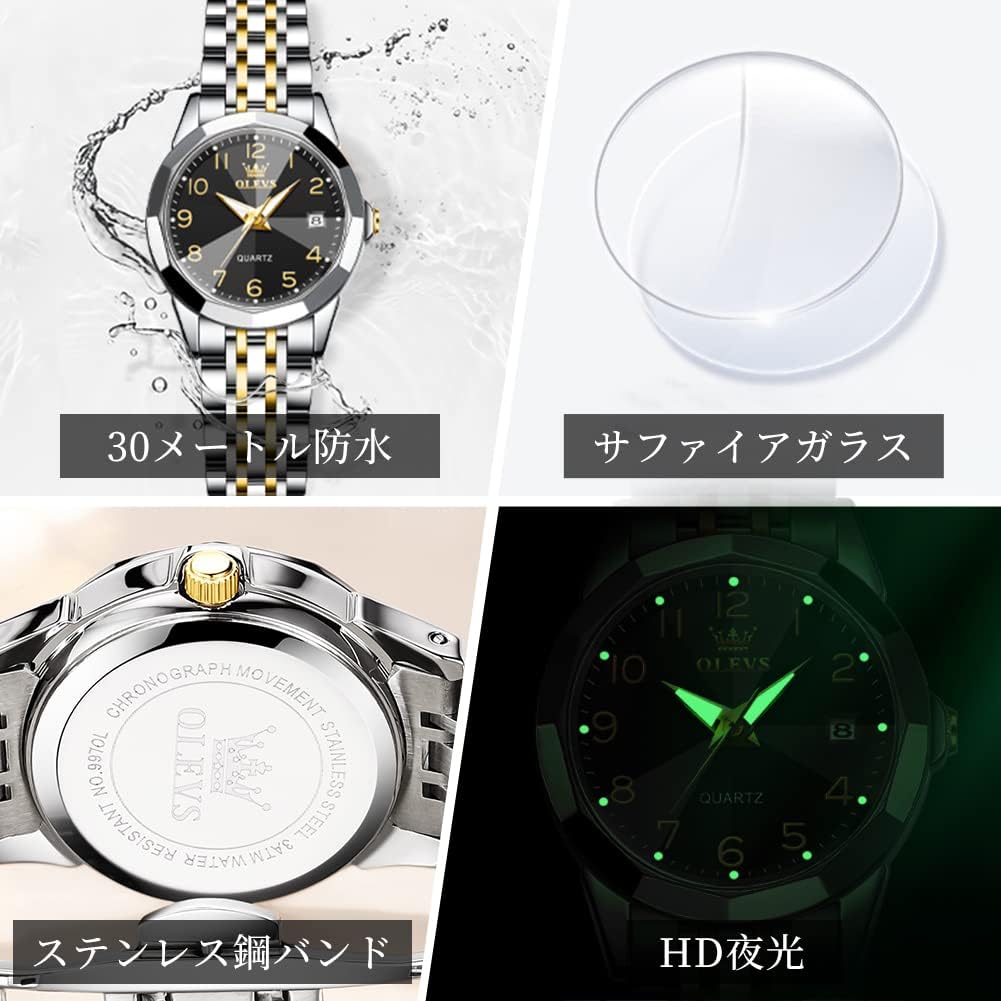 OLEVS Watch Stylish Digital Business Japanese Date Luminous Day White Black Women's - Quartz, Waterproof, Easy-to-Read Dial, Popular, Watch, Movement,