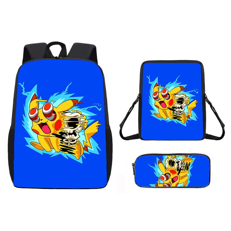 Pattern Backpack Pikachu Shoulder Bag Pencil Case Three Piece Set