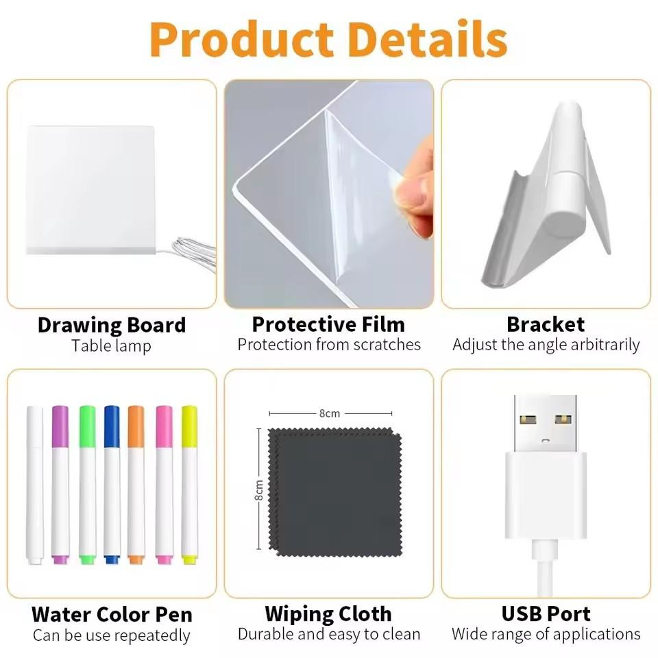 LED Note Board Night Light With Colorful 7 Pens DIY Acrylic Message Board Erasable Painting Drawing Board For Kids Birthday Gift