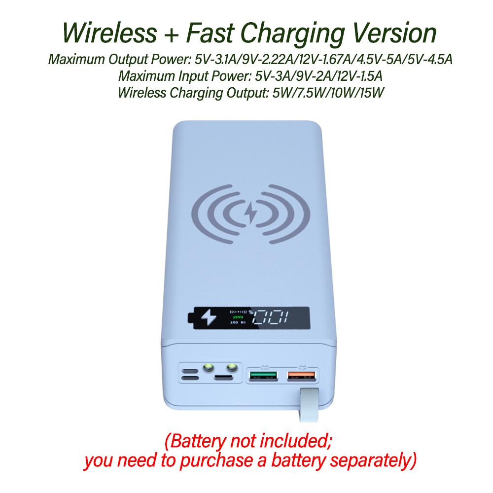 Detachable No‑Welding 16 Cells 18650 Power Bank Kit DIY Mobile Power Supply Shell Wireless Charging Module With LED Light