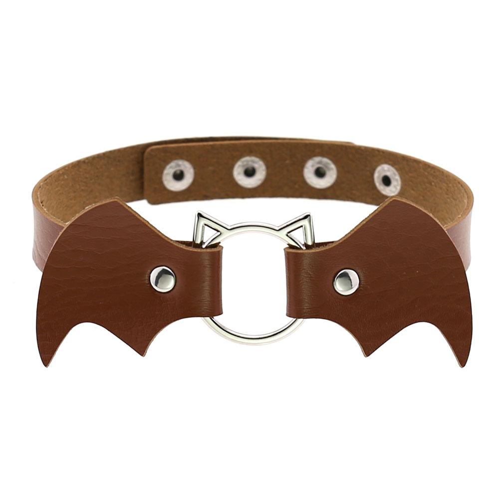 DIEZI Sexy Lignt Brown PU Leather Necklace Women Men New Harajuku Gothic Vintage Heart Chain Choker Statement Necklace Jewelry