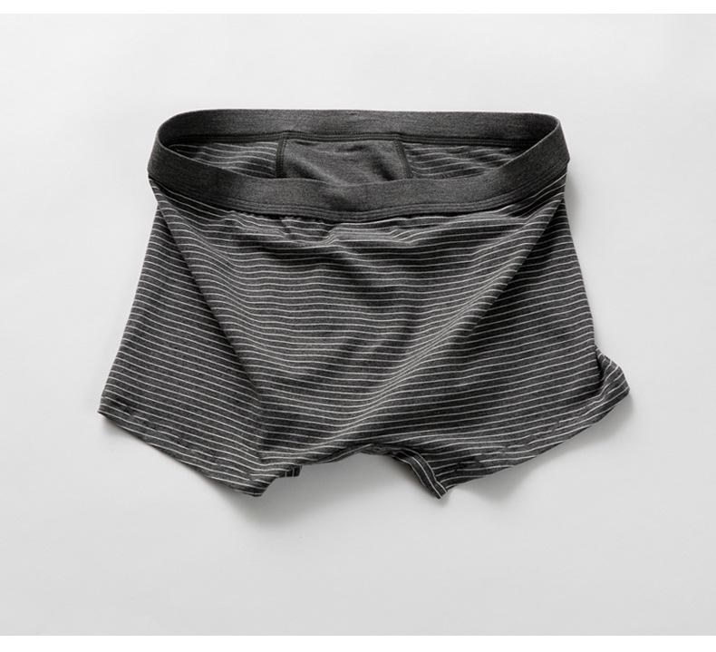 Korean Style Men's Striped Modal Cotton Boxer Briefs - Simple Mid-Waist, Large Size
