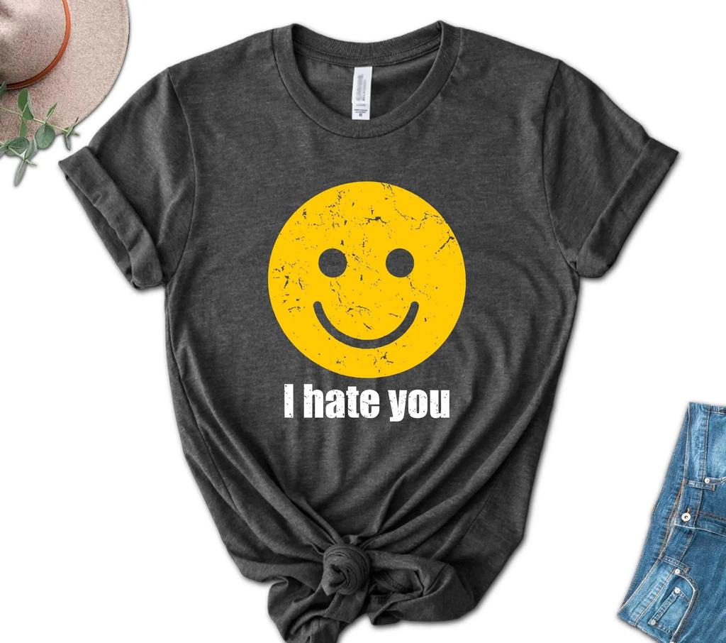 I Hate You Smiley Face TShirt Harry Styles T Shirt Summer New Clothing Fashion Print Short Sleeve Casual Loose Tshirt Fan Gift