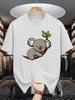 Sleeping Koala Print Unisexs Crew Neck T Shirt Lovely Koala On Branch Cartoon Graphic Short Sleeve Casual Cotton Trendy Street Tees