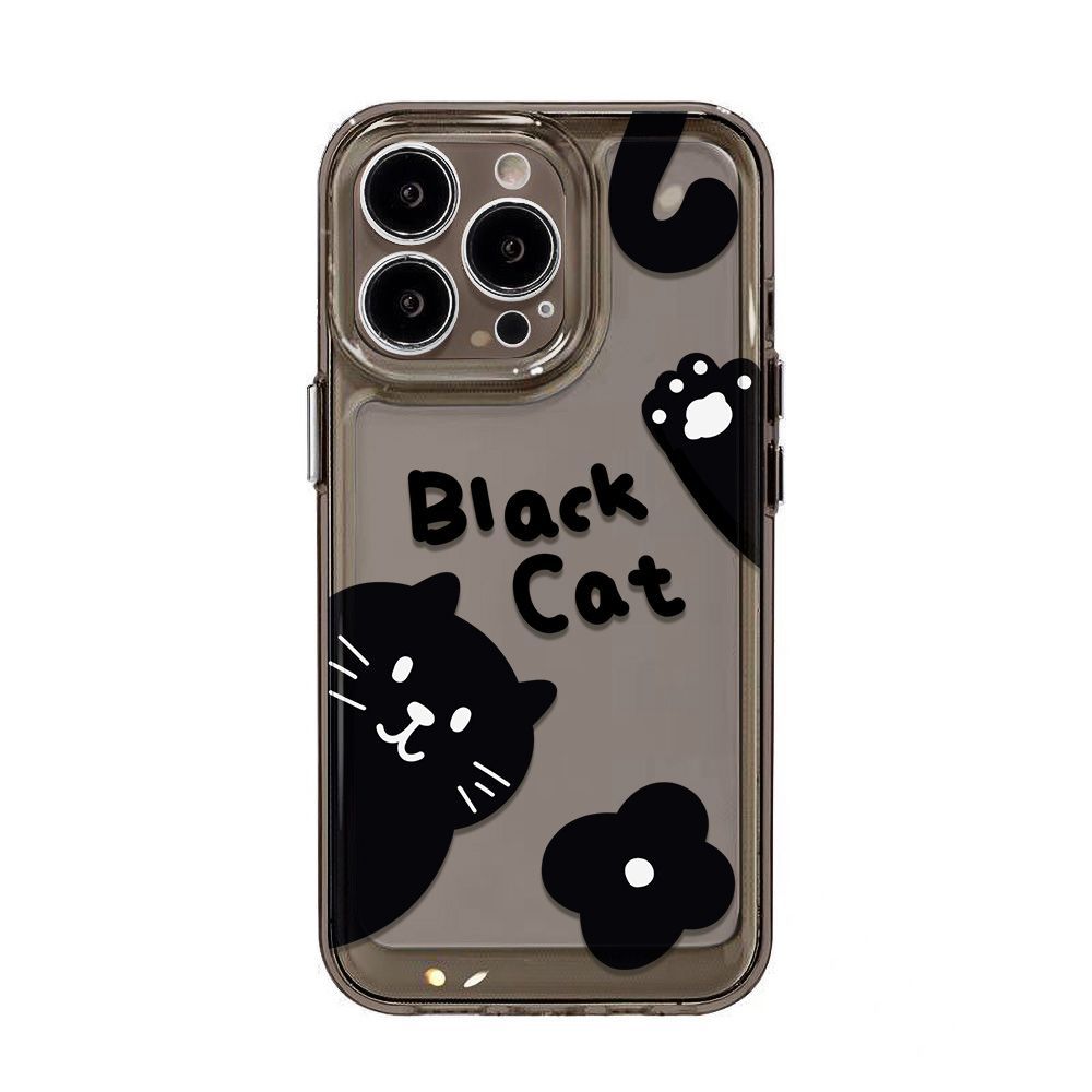 Cute Little Black Cat for iPhone17promax Space Phone Case Apple 16 Transparent 14/13 Fine Hole 15