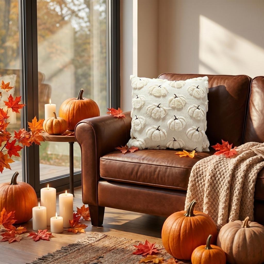 Pumpkin Shaped Throw Cover 4545cm, Faux Plush Halloween Couch Decor