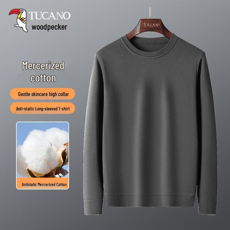TUCANO Men s Pure Color Mercerized Cotton Round Neck Long Sleeve T-Shirt S