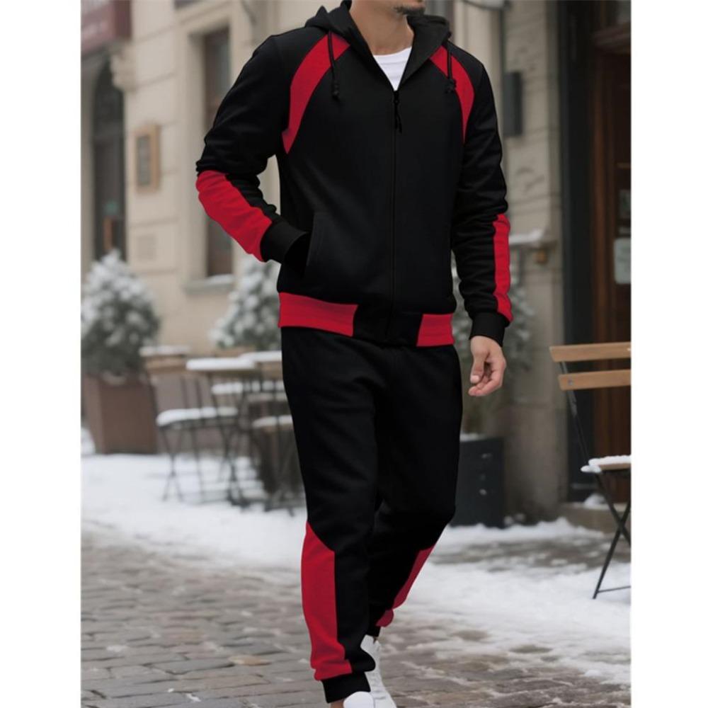 Conjunto de Fato de Treino Masculino com Capuz Outono Inverno 2025 Jaqueta com Zíper e Calças Conjunto de 2 Peças Roupa Casual Desportiva Conjuntos Masculinos