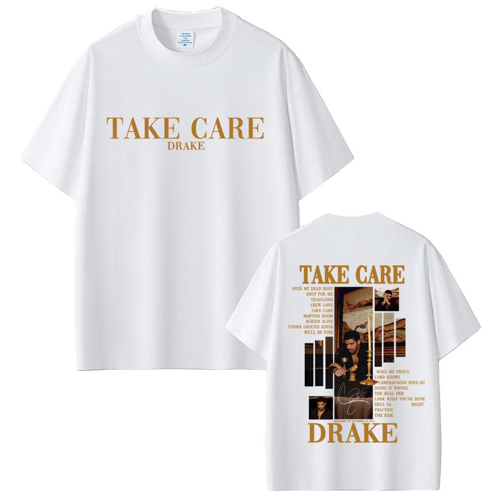 Rapper Drake Take Care Album Graphic T-shirt Men Women Hip Hop Fashion Pop Music Top Casual Cotton Vintage T-Shirt Streetwear