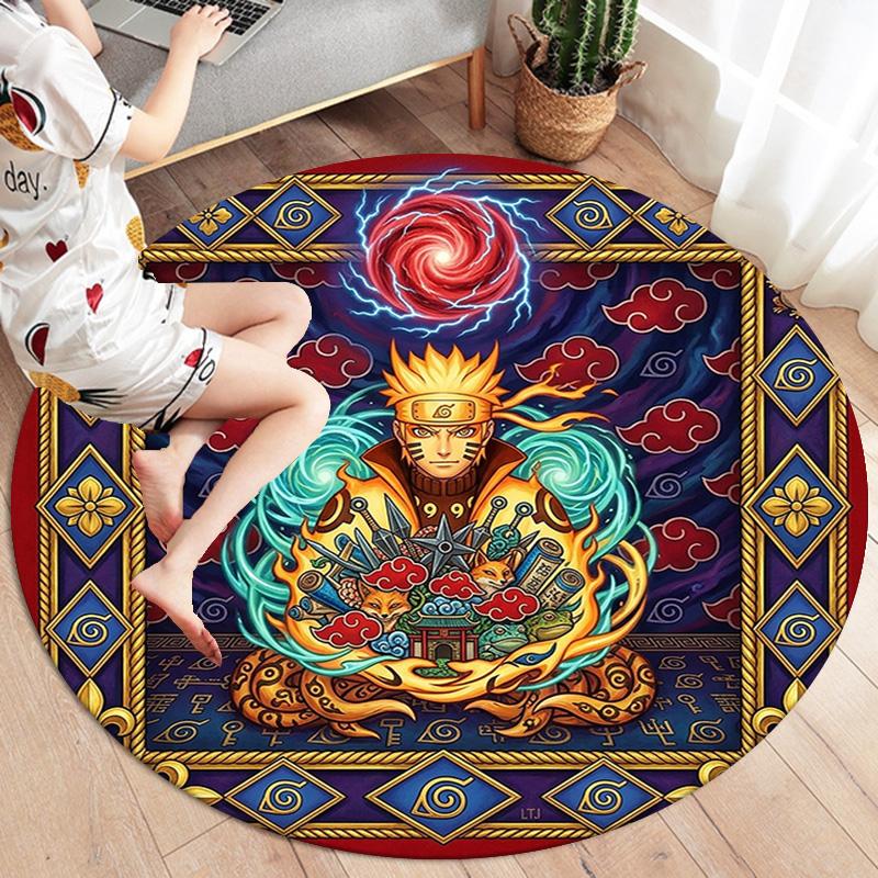 Naruto Power Up Round Area Rug Carpet Rug For Living Room Bedroom Sofa Playroom Decor Nonslip Floor Mat