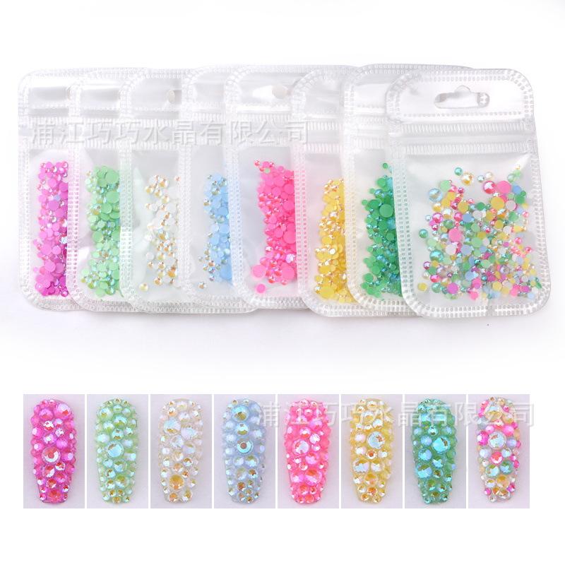 Internet Celebrity Luminous Manicure Diamond Fluorescent Rhinestone Mixed Multi-Size Packaging Diy Accessories 8 Colors Optional