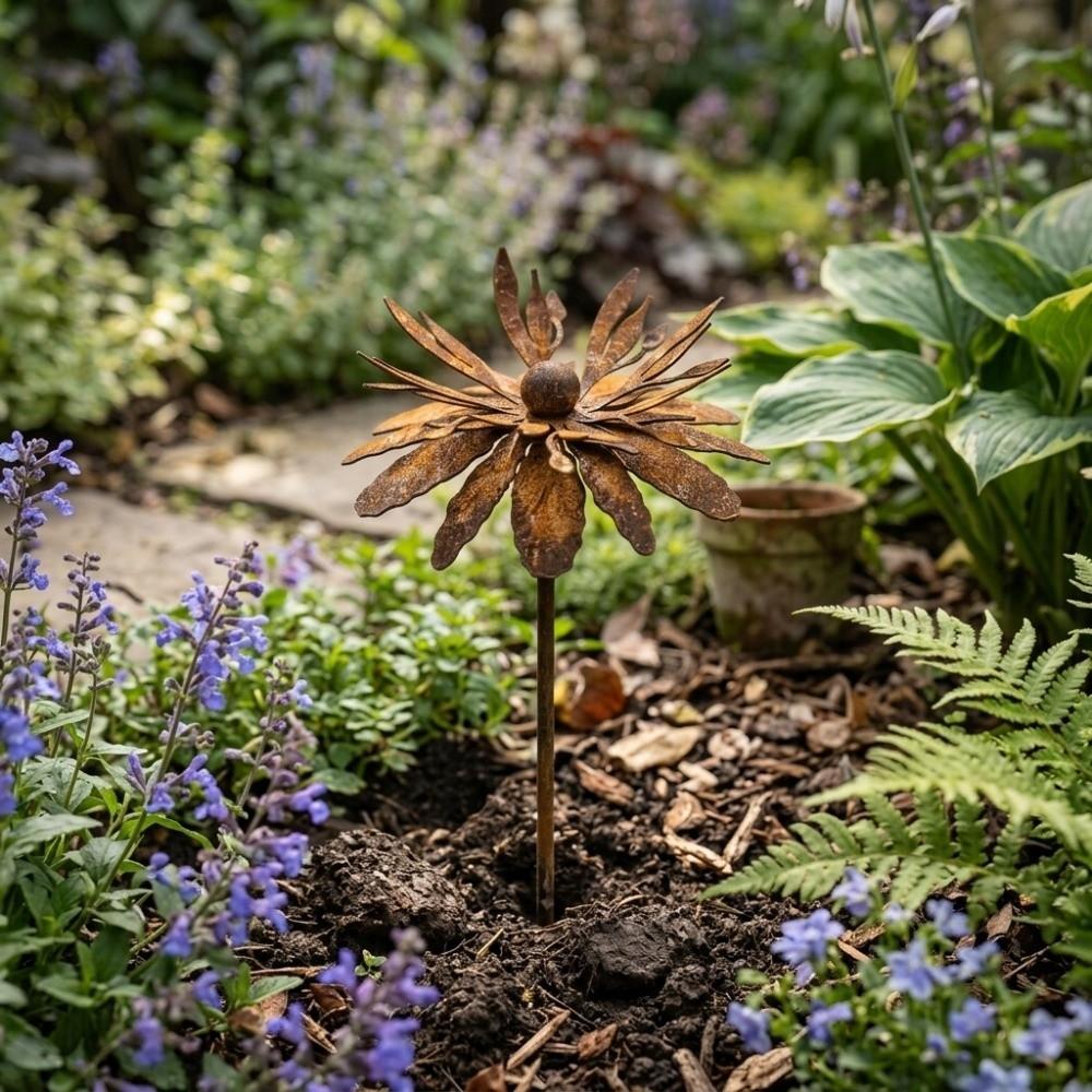 Rust-Resistant Flower Garden Stake Vintage Iron Flower Decoration Metal Cornflower Stake  Lawn