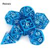 7-teiliges blau-weißes rotierendes Zyklon-Metallwürfel-Set aus hohlen Metall-Polyeder-Würfeln, geeignet für Rollenspiele, RPG-Brettspiele, Kartenspiele