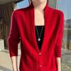 Women's High-End Pure Wool Scarf Collar Cardigan - Solid Color Autumn Winter Fashion Sweater