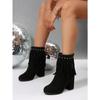 Rivet Suede Plus Size High Heeled Fashion Boots 2025 Winter New Fringed Boots for Women