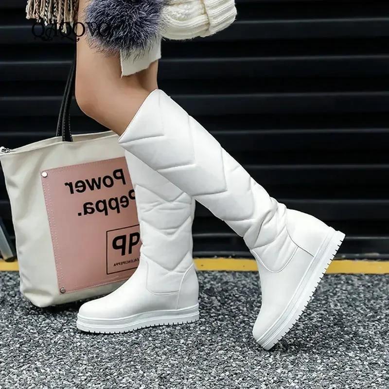 Winter Warm Plush Knee High Boots Women Comfy Flat Heel Snow Boots Slip On Platform Woman Long Boots Shoes Black Pink White 2025