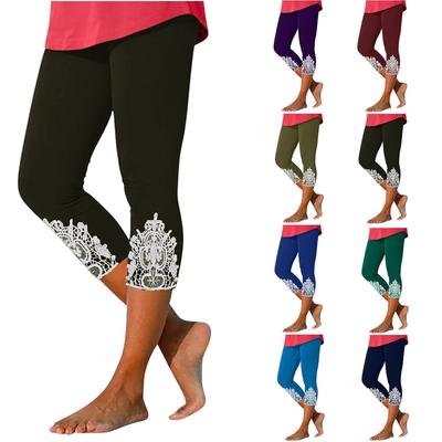 Hosen für Frauen, Stretch, 3/4-Länge, Spitzen-Leggings, lässig, sportlich, Laufen, Workout, Yoga