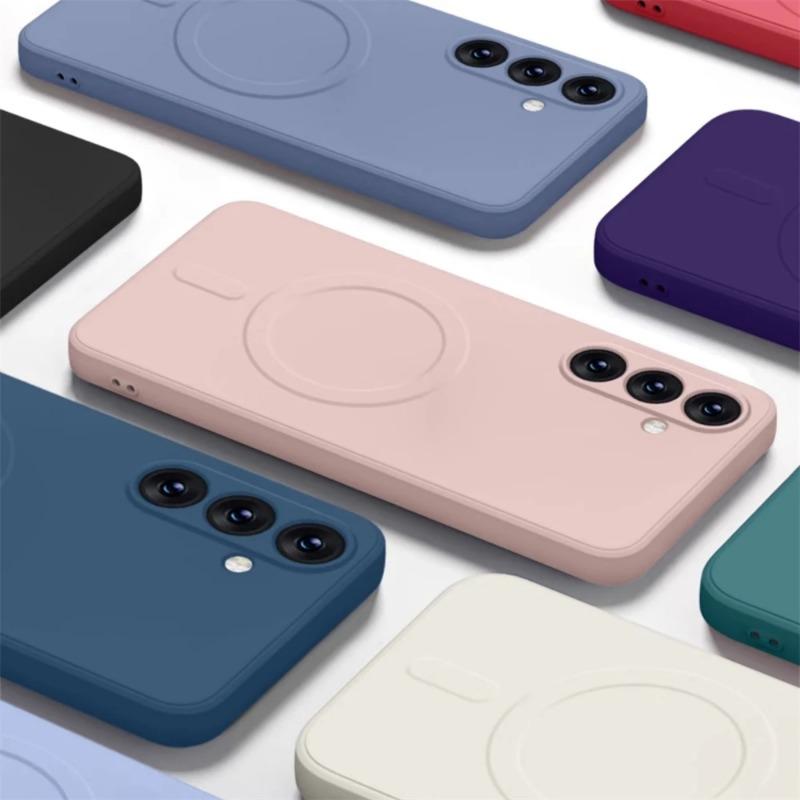 Luksus Mote Silikon Magsafe Ladeetui for Samsung Galaxy A55 S24 Ultra S23 FE S22 21Plus Magnetisk Trådløs Støtsikker Beskyttelsesdeksel