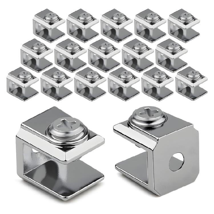 Square Glass Shelf Mounting Clip 20Pcs Stainless Steel Brackets Clamp 3-8mm Thick Panel Secure Installation