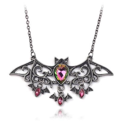 Retro Bat Necklace Vampire Rhinestone Pendant Shiny Bat Necklace Black Gift Christmas Gift