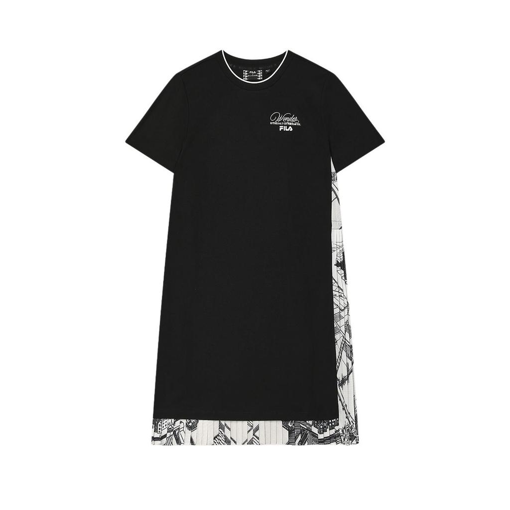 Fila X M.C. ESCHER Heritage SS25 Casual Pullover Crew Neck Comfortable Short Sleeve Dress Women Dresses Black F11W538307F-BK