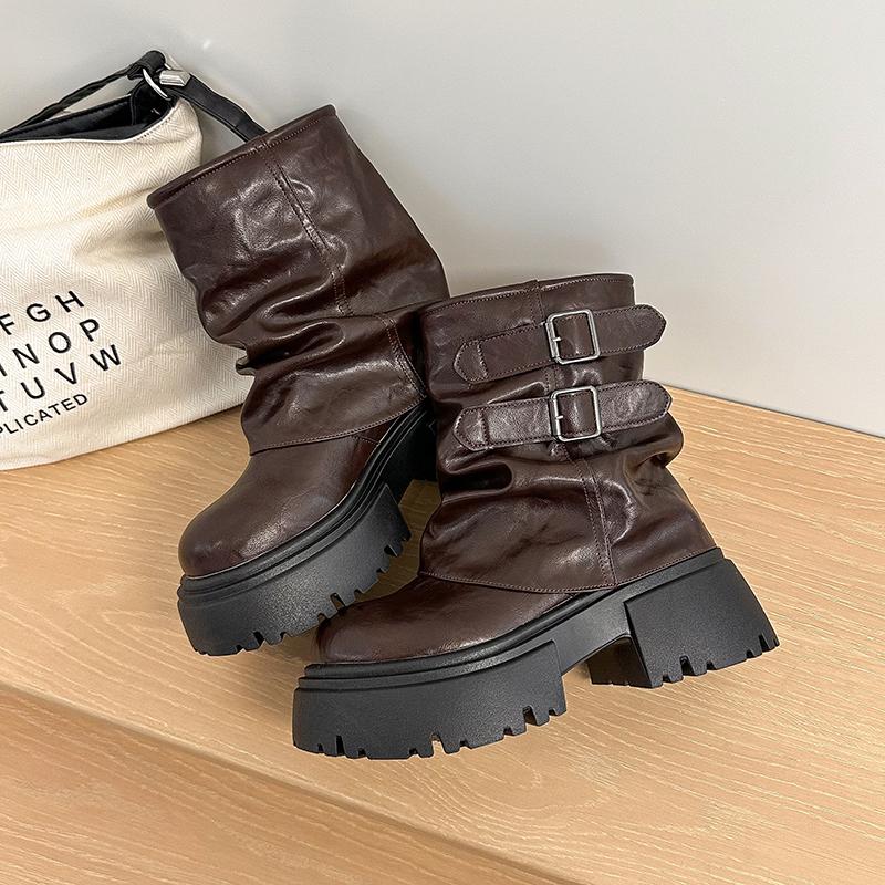 Mode Stiefeletten Damen 2025 Neu Sommer Hübsch und Vielseitig Kleine Plateauschuhe Mid-Calf Stiefel