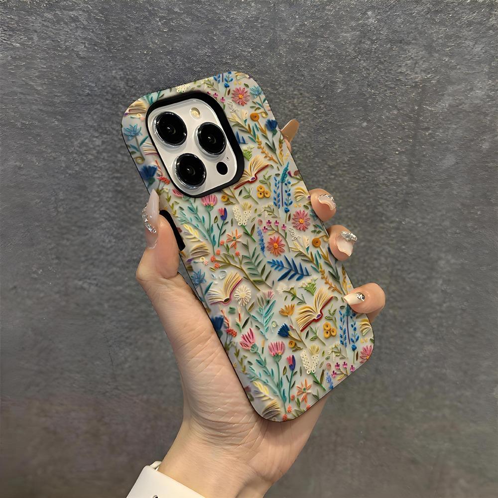 Imitation Embroidery Pattern Phone Case Suitable for iPhone 17 16 15 14 13 12 11Pro/Max/Plus Anti Drop and Shockproof Back Cover