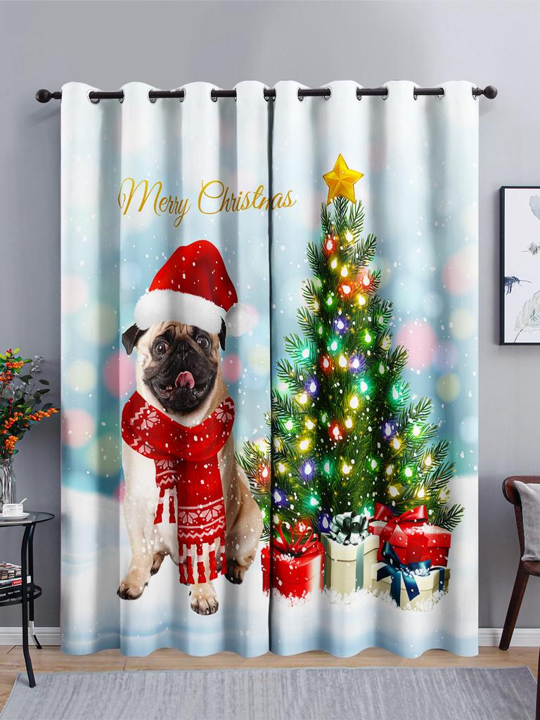 Curtains Cartoon Santa Holiday Curtains Bedroom Living Room Blackout Curtain Perforated