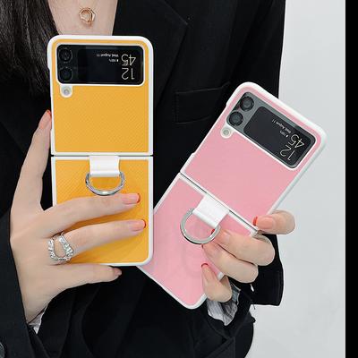 Koreanischen Stil Nette Pu-leder Telefon Fall Für Samsung Galaxy Z Flip 3 5g Zurück Abdeckung Mit Ring Schnalle für Z Flip3