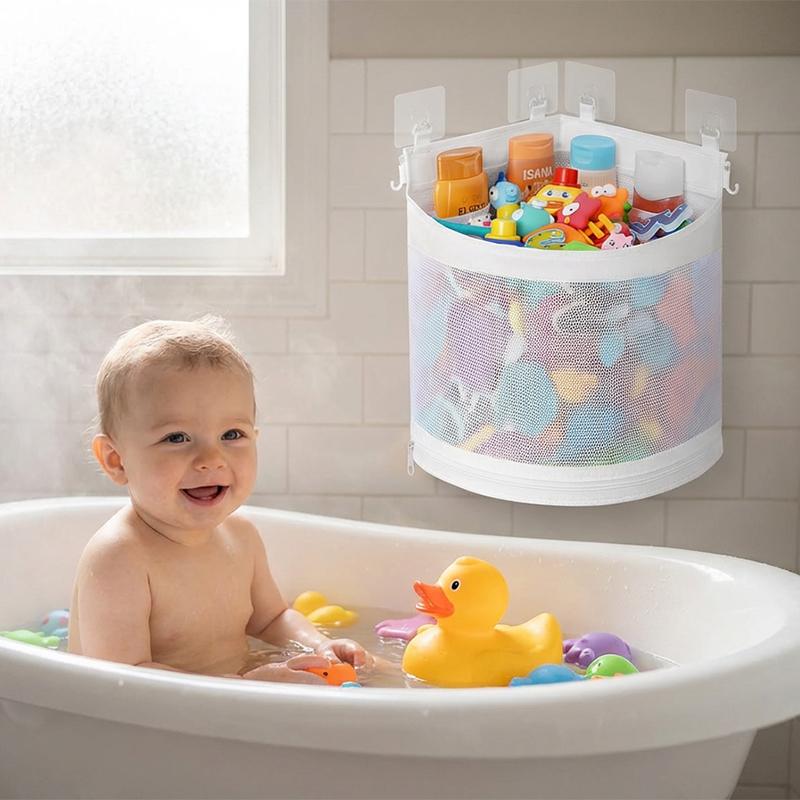 Kids Bath Toy Storage Bag Large Capacity Hanging Organizer Wall Mounted Mesh Drain Basket for Bathroon Shower Toy Organizer