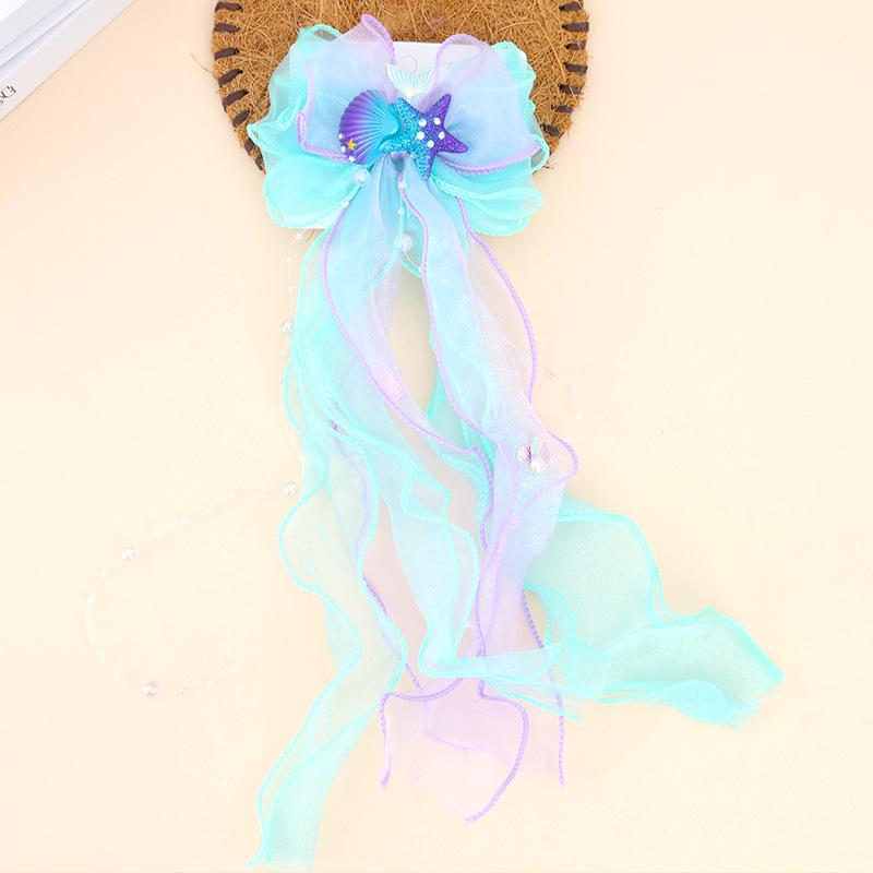 Princess Mermaid Bow Hair Clip for Girls – Children's High Forehead Chain Hair Accessory