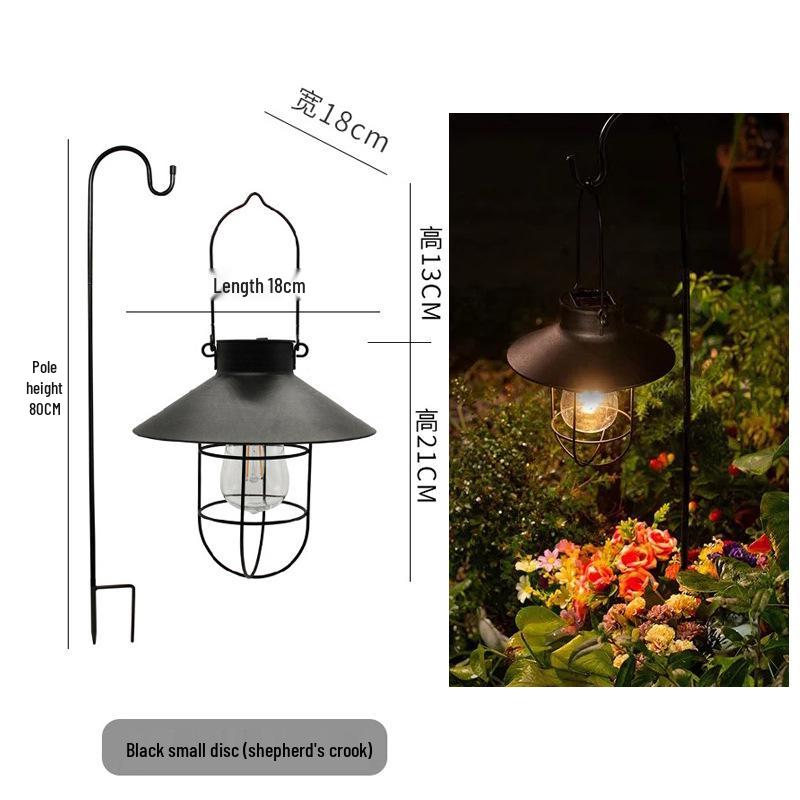 Retro Wrought Iron Solar Courtyard Lantern: Outdoor Tungsten Filament for Garden, Balcony, Camping & Decorative Night Lighting.