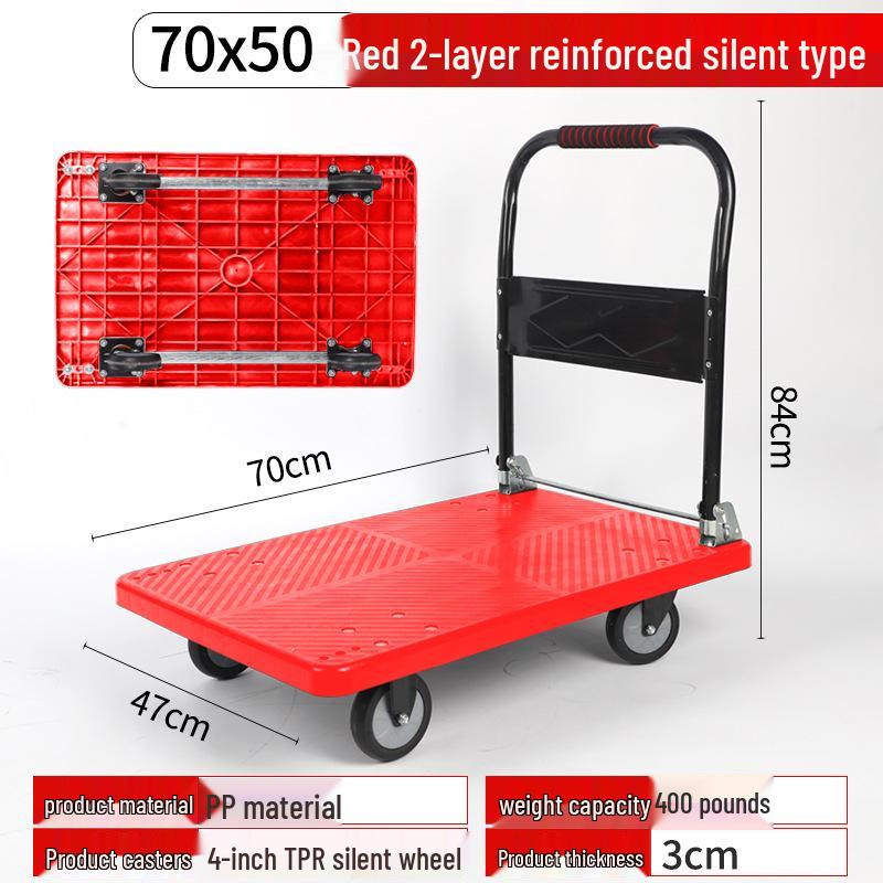Foldable Silent Flatbed Hand Truck - Portable Plastic Cart for Household Cargo Hauling