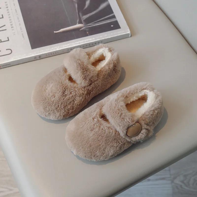 2024 Winter New Girls Shoe Plush Warm Princess Child Casual Shoes Fashion Versatile Women Sneakers Trend Classic Medium Kid Shoe