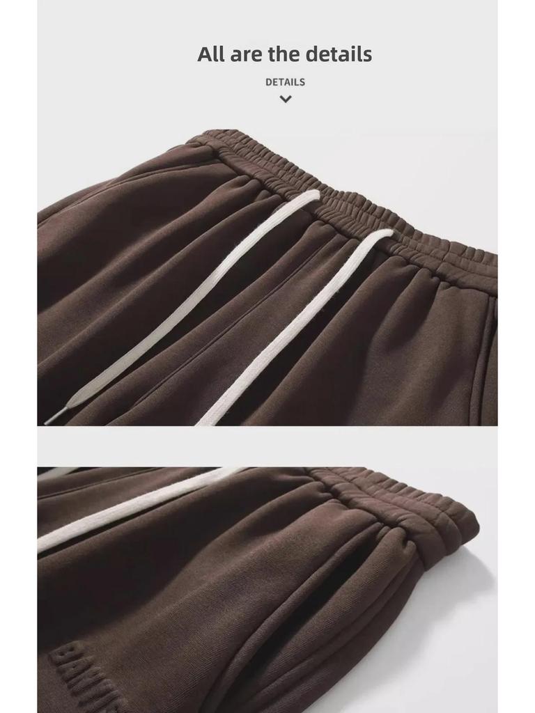 Men's Heavy Brown Velvet-Lined Sweatpants: Loose, Drawstring, Trendy, Large Size, Spring & Autumn Casual Sportswear.