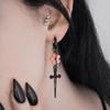 Punk Black Sakura Blade Earrings Gothic Cherry Blossom Sword Pendant Small Hoop Earrings Japanese Jewelry
