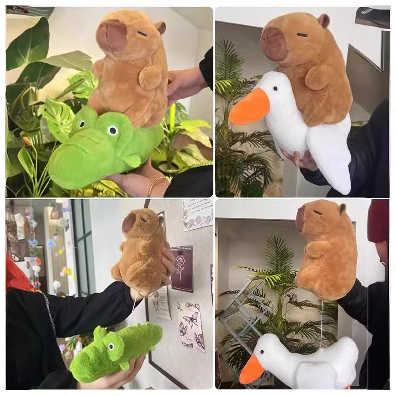 New Riding Crocodile And Goose Capybara Plushie Soft Fuzzy Plush Toy Doll Capibara Toy Throw Pillow Birthday Gift Home Decora