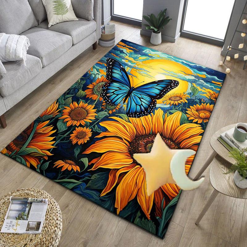 Butterfly And Sunflowers Office Rug Chair Mat, Entryway Carpet, Suitable for Front Door, Bedroom, Living Room, Desk, Holiday Gift
