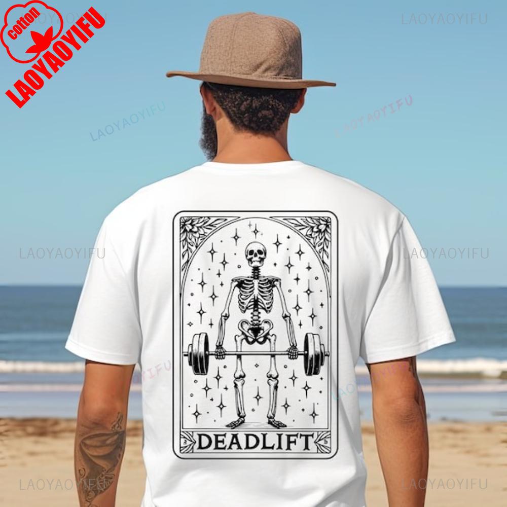 Skeleton Deadlift Gym Barbell Bodybuilding Workout TShirt Dumbbell Funny Man Summer High Quality Cotton Graphic T Shirts S