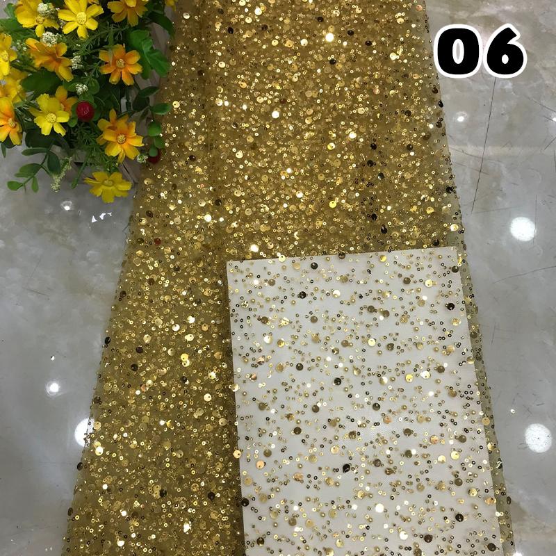 1 Yard Luxury African Heavy Bead Lace Sequins Fabric For Diy Sewing Wedding Party Dress Sparkly Transparent Tulle Lace Fabric