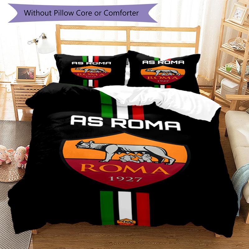 AS Roma1 Football club Printed Pattern Duvet Cover Set – includes 1 duvet cover and 2 matching pillowcases Bedroom decor Christmas gifts