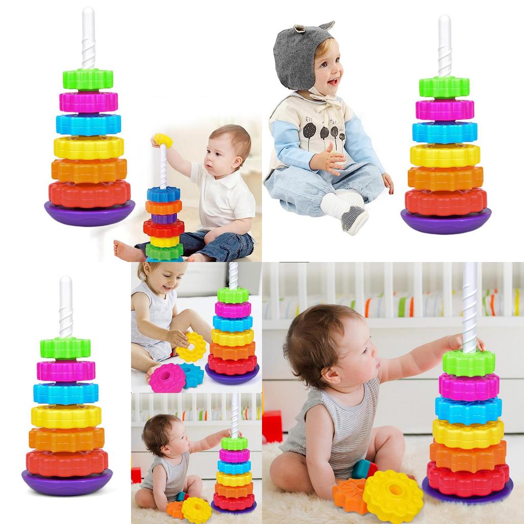 Rainbow Rotating Baby Early Education Stacking Circle Children's Educational Toy